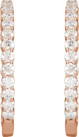 14K Gold Round Natural Diamond Inside-Outside Hoop Earrings – 1.5-3mm Stones - Rose Gold - view 11