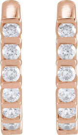 14K Gold Round Natural Diamond Hinged Hoop Earrings – 1.5-1.8mm Stones - Rose Gold - view 4