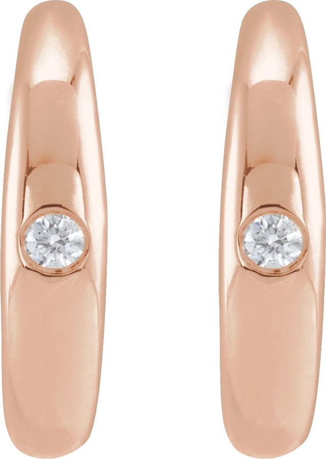 14K Gold Round Natural Diamond Hoop Earrings – 1.5mm Stones - Rose Gold - view 4
