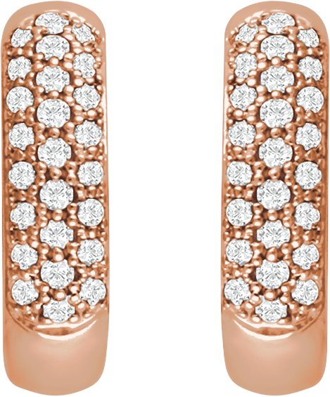 14K Gold Round Natural Diamond Pavé-Style Hoop Earrings - Rose Gold - view 6