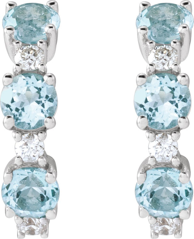 14K Gold Round Natural Sky Blue Topaz & Natural Diamond Accented Hoop Earrings - White Gold - view 4