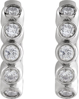 14K Gold Round Natural Diamond Hinged Hoop Earrings – 1.5mm Stones - White Gold - view 4