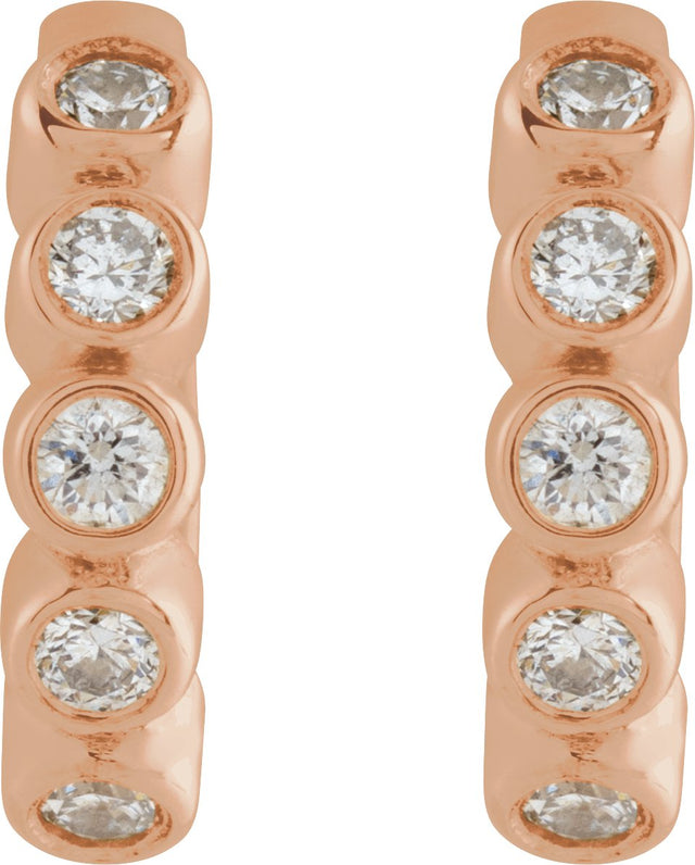 14K Gold Round Natural Diamond Hinged Hoop Earrings – 1.5mm Stones - Rose Gold - view 5