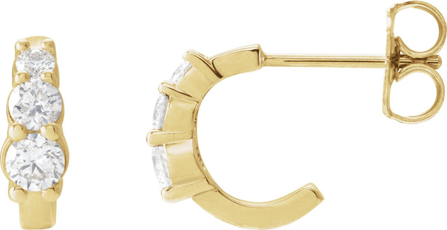 14K Gold Round Natural Diamond Graduated Hoop Earrings - Yellow Gold - view 3