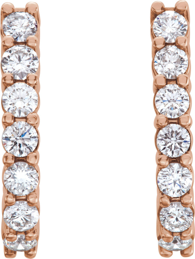 14K Gold Round Lab-Grown Diamond J-Hoop Earrings - Rose Gold - view 6
