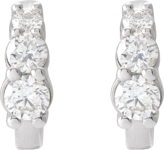 14K Gold Round Natural Diamond Graduated Hoop Earrings - White Gold - view 4