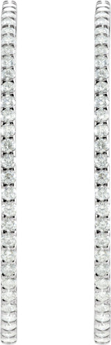 14K Gold Round Natural Diamond Inside-Outside Hoop Earrings III - view 6