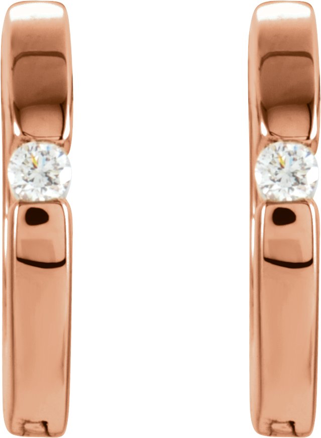 14K Gold Round Natural Diamond Hoop Earrings – 2.1mm Stones - Rose Gold - view 4