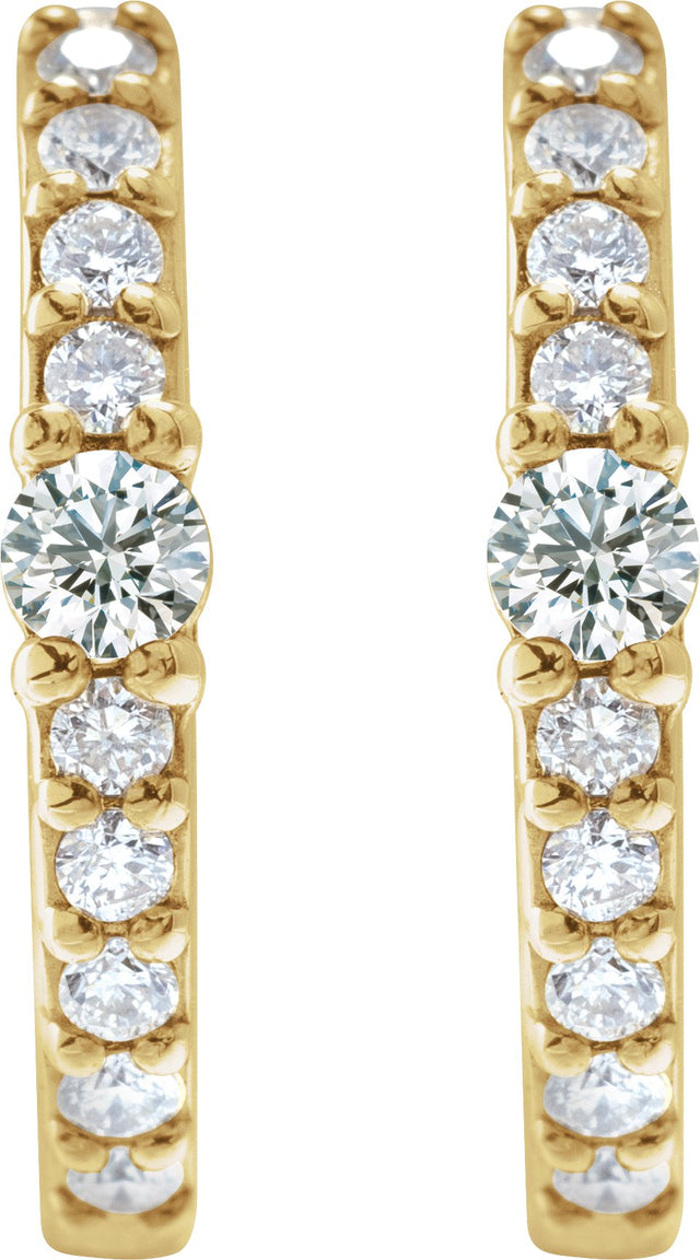 14K Gold Round Natural White Sapphire Accented Hoop Earrings - Yellow Gold - view 6