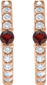 14K Gold Round Natural Mozambique Garnet Accented Hoop Earrings – 2mm Stones - Rose Gold - view 14