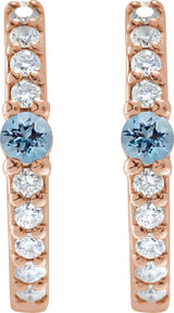14K Gold Round Natural Aquamarine Accented Hoop Earrings – 2mm Stones - Rose Gold - view 14