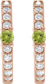 14K Gold Round Natural Peridot Accented Hoop Earrings – 2mm Stones - Rose Gold - view 14