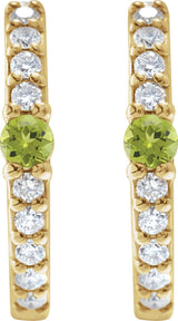 14K Gold Round Natural Peridot Accented Hoop Earrings – 2mm Stones - Yellow Gold - view 6