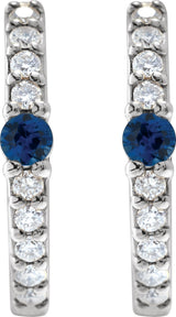 14K Gold Round Lab-Grown Blue Sapphire Accented Hoop Earrings – 2mm Stones - White Gold - view 6