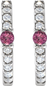 14K Gold Round Natural Pink Tourmaline Accented Hoop Earrings – 2mm Stones - White Gold - view 6
