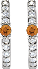 14K Gold Round Natural Citrine Accented Hoop Earrings – 2mm Stones - White Gold - view 6