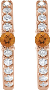 14K Gold Round Natural Citrine Accented Hoop Earrings – 2mm Stones - Rose Gold - view 14