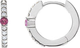 14K Gold Round Natural Pink Tourmaline Accented Hoop Earrings – 2mm Stones - White Gold - view 5