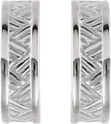 14K Gold Patterned J-Hoop Earrings - White Gold - view 2