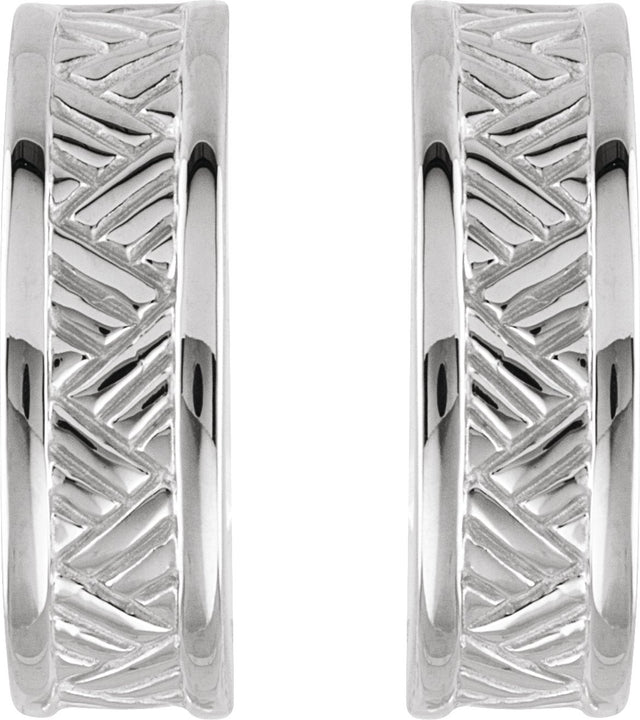 14K Gold Patterned J-Hoop Earrings - White Gold - view 2