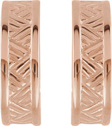 14K Gold Patterned J-Hoop Earrings - Rose Gold - view 2
