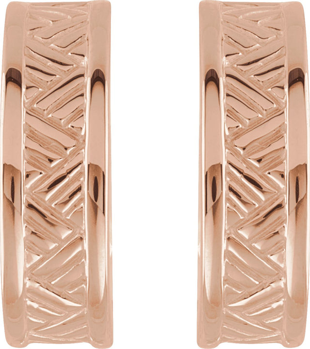 14K Gold Patterned J-Hoop Earrings - Rose Gold - view 2