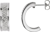 14K Gold Patterned J-Hoop Earrings - White Gold