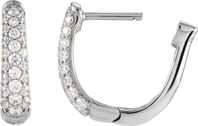 14K Gold Round Natural Diamond Accented U-Hoop Earrings – 1-1.7mm Stones - White Gold - view 9