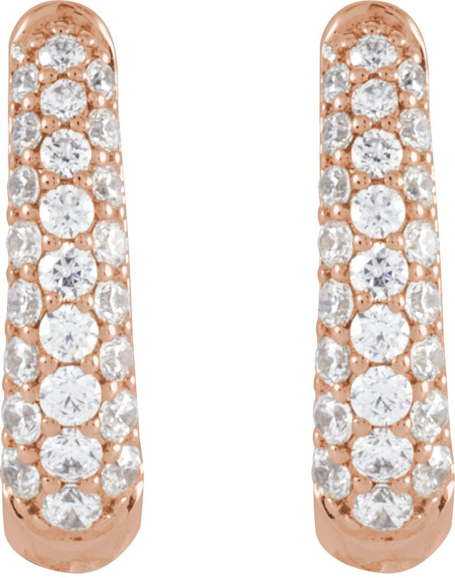 14K Gold Round Natural Diamond Accented U-Hoop Earrings – 1-1.7mm Stones - Rose Gold - view 10