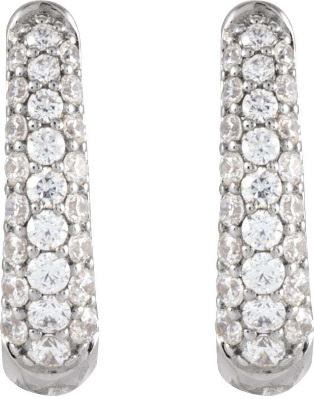 14K Gold Round Natural Diamond Accented U-Hoop Earrings – 1-1.7mm Stones - White Gold - view 8