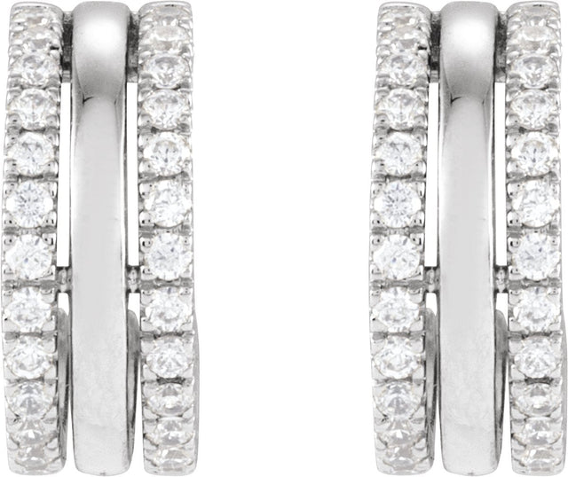 14K Gold Round Natural Diamond Accented Earrings – 1.3mm Stones - White Gold - view 4