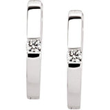 14K Gold Round Natural Diamond Hoop Earrings – 2.1mm Stones - White Gold - view 4