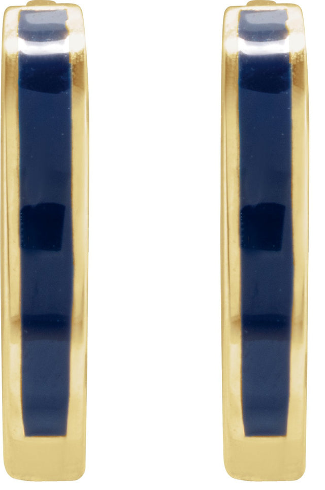 14K Gold Enamel Hoop Earrings - Yellow Gold - view 2