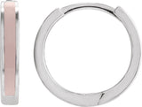 14K Gold Enamel Hoop Earrings - White Gold