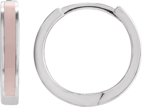14K Gold Enamel Hoop Earrings - White Gold