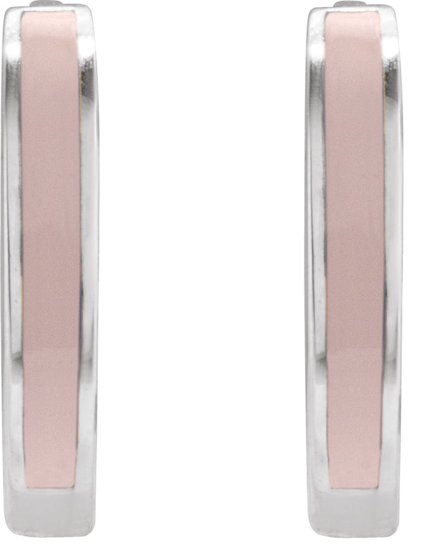 14K Gold Enamel Hoop Earrings - White Gold - view 2