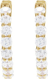 14K Gold Round Lab-Grown Diamond Inside-Outside Hoop Earrings – 2.8mm Stones - Yellow Gold - view 11