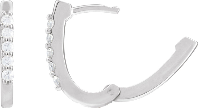 14K Gold Round Natural Diamond Accented U-Hoop Earrings – 15.1x12mm - White Gold - view 6