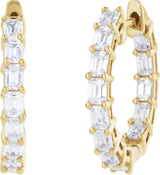 14K Gold Emerald Lab-Grown Diamond Inside-Outside Hoop Earrings - Yellow Gold - view 10