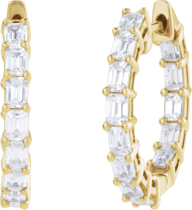 14K Gold Emerald Lab-Grown Diamond Inside-Outside Hoop Earrings - Yellow Gold - view 10