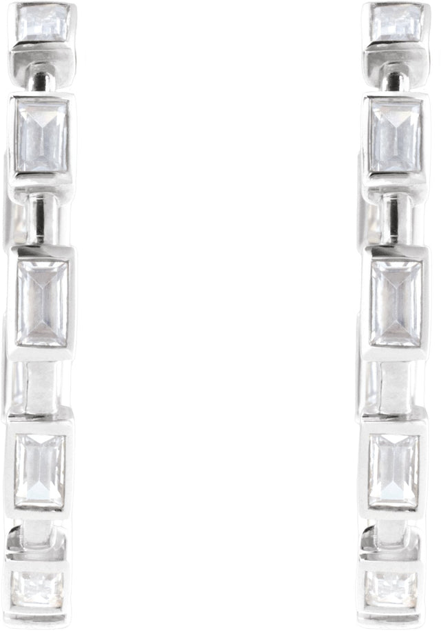 14K Gold Straight Baguette Lab-Grown Diamond Hoop Earrings – 1 1/4 CTW - White Gold - view 6