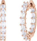 14K Gold Emerald Lab-Grown Diamond Inside-Outside Hoop Earrings - Rose Gold - view 10