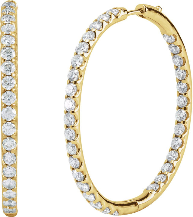 14K Gold Round Natural Diamond Inside-Outside Hoop Earrings – 2.4-2.8mm Stones - Yellow Gold - view 5