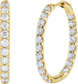 14K Gold Round Natural Diamond Inside-Outside Hoop Earrings – 2.4-2.8mm Stones - Yellow Gold - view 5