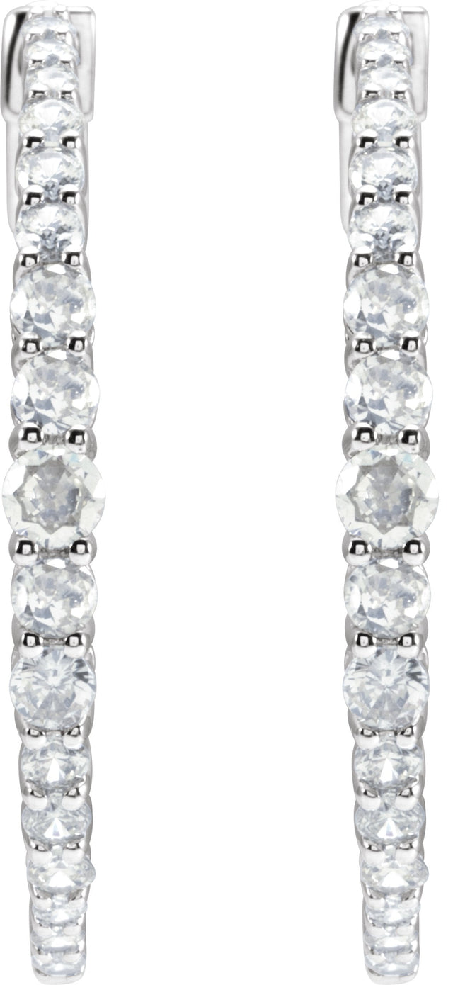 14K Gold Round Natural Diamond Accented Graduated Hoop Earrings - White Gold - view 8