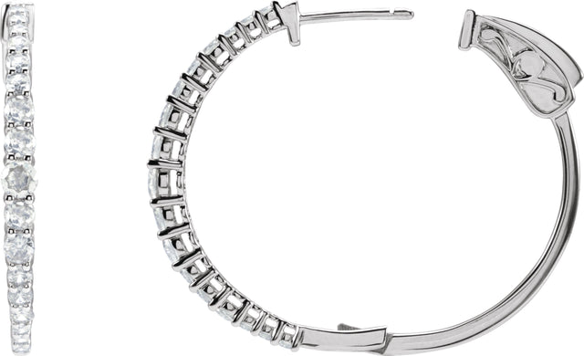 14K Gold Round Natural Diamond Accented Graduated Hoop Earrings - White Gold - view 9