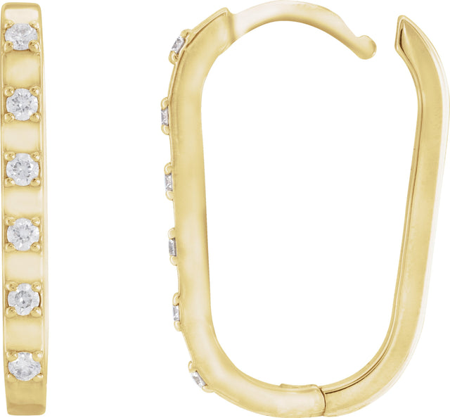 14K Gold Round Natural Diamond Elongated Hoop Earrings - Yellow Gold - view 6