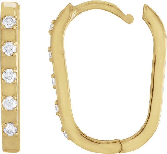 14K Gold Round Natural Diamond Elongated Hoop Earrings - Yellow Gold - view 6