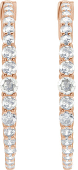 14K Gold Round Natural Diamond Accented Graduated Hoop Earrings - Rose Gold - view 8