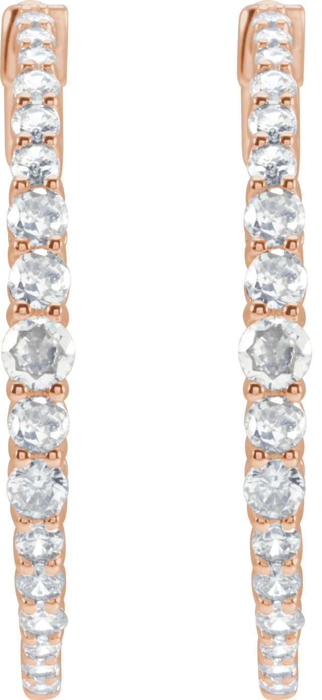 14K Gold Round Natural Diamond Accented Graduated Hoop Earrings - Rose Gold - view 8